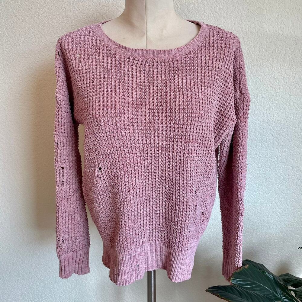 American Eagle pink mauve knit distressed sweater womens small